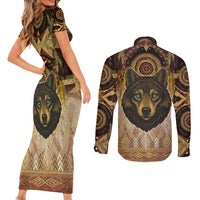 Native American Animal Spirit Couples Matching Short Sleeve Bodycon Dress and Long Sleeve Button Shirt
