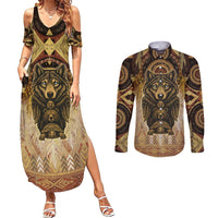 Native American Animal Spirit Couples Matching Summer Maxi Dress and Long Sleeve Button Shirt