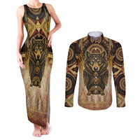 Native American Animal Spirit Couples Matching Tank Maxi Dress and Long Sleeve Button Shirt