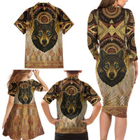 Native American Animal Spirit Family Matching Long Sleeve Bodycon Dress and Hawaiian Shirt
