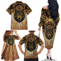 Native American Animal Spirit Family Matching Off The Shoulder Long Sleeve Dress and Hawaiian Shirt