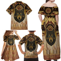 Native American Animal Spirit Family Matching Off Shoulder Maxi Dress and Hawaiian Shirt
