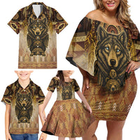 Native American Animal Spirit Family Matching Off Shoulder Short Dress and Hawaiian Shirt