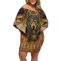 Native American Animal Spirit Family Matching Off Shoulder Short Dress and Hawaiian Shirt