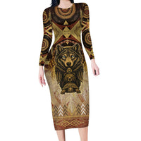Native American Animal Spirit Long Sleeve Bodycon Dress
