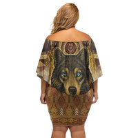 Native American Animal Spirit Off Shoulder Short Dress