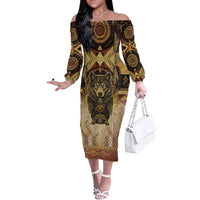Native American Animal Spirit Off The Shoulder Long Sleeve Dress