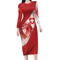 Custom Turkey Football Long Sleeve Bodycon Dress Matterhorn Snow Shield