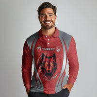 Custom Turkey Football Long Sleeve Polo Shirt Asena Wolf Crest Unique Style