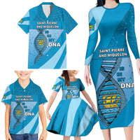 Saint Pierre And Miquelon Is In My DNA Family Matching Long Sleeve Bodycon Dress and Hawaiian Shirt - Wonder Print Shop