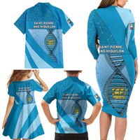 Saint Pierre And Miquelon Is In My DNA Family Matching Long Sleeve Bodycon Dress and Hawaiian Shirt - Wonder Print Shop