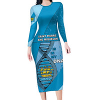 Saint Pierre And Miquelon Is In My DNA Family Matching Long Sleeve Bodycon Dress and Hawaiian Shirt - Wonder Print Shop