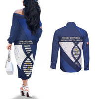French Southern And Antarctic Lands Is In My DNA Couples Matching Off The Shoulder Long Sleeve Dress and Long Sleeve Button Shirt - Wonder Print Shop