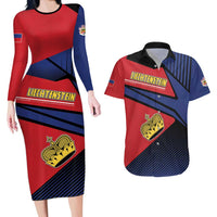Personalized Liechtenstein Couples Matching Long Sleeve Bodycon Dress and Hawaiian Shirt Crown Symbol - Wonder Print Shop