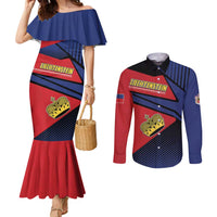 Personalized Liechtenstein Couples Matching Mermaid Dress and Long Sleeve Button Shirt Crown Symbol - Wonder Print Shop