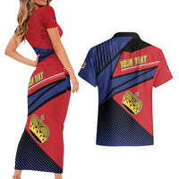 Personalized Liechtenstein Couples Matching Short Sleeve Bodycon Dress and Hawaiian Shirt Crown Symbol - Wonder Print Shop