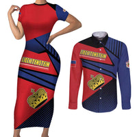Personalized Liechtenstein Couples Matching Short Sleeve Bodycon Dress and Long Sleeve Button Shirt Crown Symbol - Wonder Print Shop