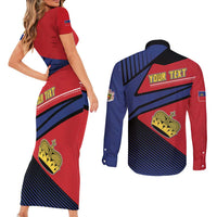 Personalized Liechtenstein Couples Matching Short Sleeve Bodycon Dress and Long Sleeve Button Shirt Crown Symbol - Wonder Print Shop