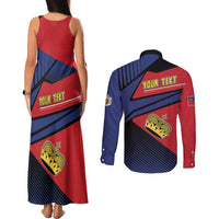 Personalized Liechtenstein Couples Matching Tank Maxi Dress and Long Sleeve Button Shirt Crown Symbol - Wonder Print Shop