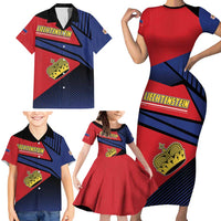 Personalized Liechtenstein Family Matching Short Sleeve Bodycon Dress and Hawaiian Shirt Crown Symbol - Wonder Print Shop