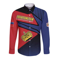 Personalized Liechtenstein Long Sleeve Button Shirt Crown Symbol - Wonder Print Shop