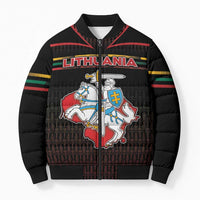 Personalized Lithuania Bomber Puffer Jacket Knight In Armor With Map - Wonder Print Shop