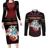 Personalized Lithuania Couples Matching Long Sleeve Bodycon Dress and Long Sleeve Button Shirt Knight In Armor With Map - Wonder Print Shop