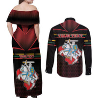 Personalized Lithuania Couples Matching Off Shoulder Maxi Dress and Long Sleeve Button Shirt Knight In Armor With Map - Wonder Print Shop