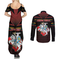 Personalized Lithuania Couples Matching Summer Maxi Dress and Long Sleeve Button Shirt Knight In Armor With Map - Wonder Print Shop
