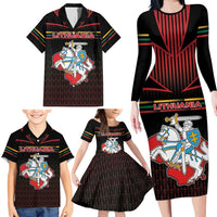 Personalized Lithuania Family Matching Long Sleeve Bodycon Dress and Hawaiian Shirt Knight In Armor With Map - Wonder Print Shop