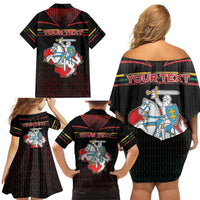 Personalized Lithuania Family Matching Off Shoulder Short Dress and Hawaiian Shirt Knight In Armor With Map - Wonder Print Shop