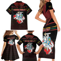 Personalized Lithuania Family Matching Short Sleeve Bodycon Dress and Hawaiian Shirt Knight In Armor With Map - Wonder Print Shop
