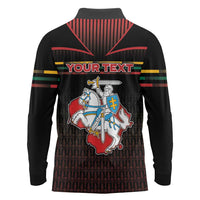 Personalized Lithuania Long Sleeve Polo Shirt Knight In Armor With Map - Wonder Print Shop