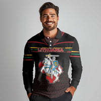 Personalized Lithuania Long Sleeve Polo Shirt Knight In Armor With Map - Wonder Print Shop