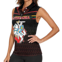Personalized Lithuania Women Sleeveless Polo Shirt Knight In Armor With Map - Wonder Print Shop