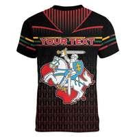 Personalized Lithuania Women V-Neck T-Shirt Knight In Armor With Map - Wonder Print Shop
