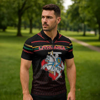 Personalized Lithuania Zipper Polo Shirt Knight In Armor With Map - Wonder Print Shop