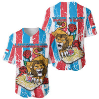 Personalized Luxembourg Baseball Jersey Red Lion With Coat Of Arms - Wonder Print Shop