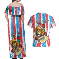 Personalized Luxembourg Couples Matching Off Shoulder Maxi Dress and Hawaiian Shirt Red Lion With Coat Of Arms - Wonder Print Shop