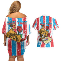 Personalized Luxembourg Couples Matching Off Shoulder Short Dress and Hawaiian Shirt Red Lion With Coat Of Arms - Wonder Print Shop