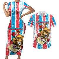 Personalized Luxembourg Couples Matching Short Sleeve Bodycon Dress and Hawaiian Shirt Red Lion With Coat Of Arms - Wonder Print Shop