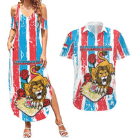 Personalized Luxembourg Couples Matching Summer Maxi Dress and Hawaiian Shirt Red Lion With Coat Of Arms - Wonder Print Shop