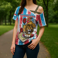 Personalized Luxembourg Cross Shoulder Shirt Red Lion With Coat Of Arms - Wonder Print Shop