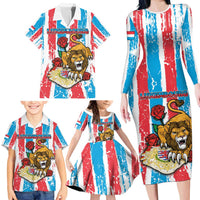 Personalized Luxembourg Family Matching Long Sleeve Bodycon Dress and Hawaiian Shirt Red Lion With Coat Of Arms - Wonder Print Shop