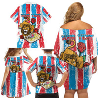 Personalized Luxembourg Family Matching Off Shoulder Short Dress and Hawaiian Shirt Red Lion With Coat Of Arms - Wonder Print Shop