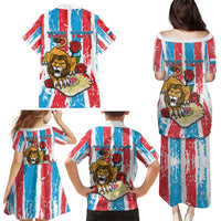 Personalized Luxembourg Family Matching Puletasi and Hawaiian Shirt Red Lion With Coat Of Arms - Wonder Print Shop