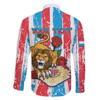 Personalized Luxembourg Family Matching Short Sleeve Bodycon Dress and Hawaiian Shirt Red Lion With Coat Of Arms - Wonder Print Shop