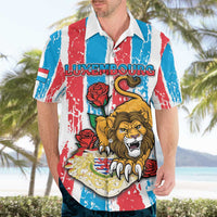 Personalized Luxembourg Hawaiian Shirt Red Lion With Coat Of Arms - Wonder Print Shop