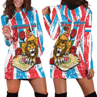 Personalized Luxembourg Hoodie Dress Red Lion With Coat Of Arms - Wonder Print Shop