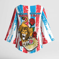 Personalized Luxembourg Kimono Sleeve Blouse Red Lion With Coat Of Arms - Wonder Print Shop